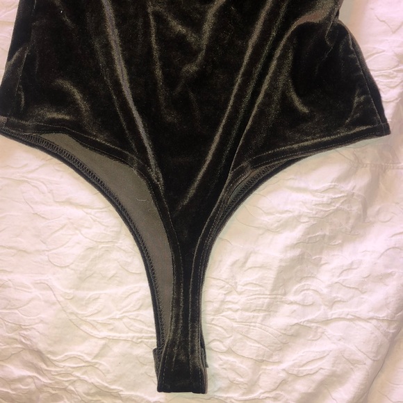Green Velvet Off the Shoulder Thong Bodsuit - Picture 7 of 7